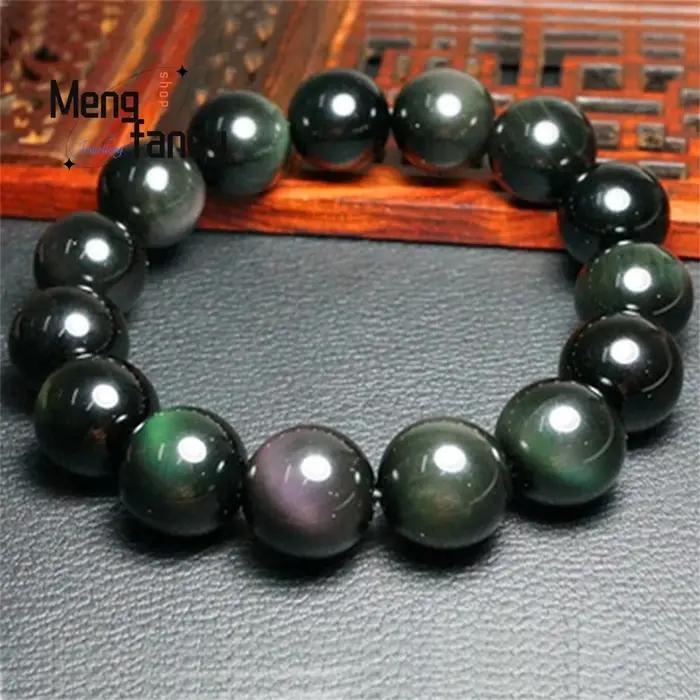 Bracelet en obsidienne œil arc-en-ciel naturel pour couple