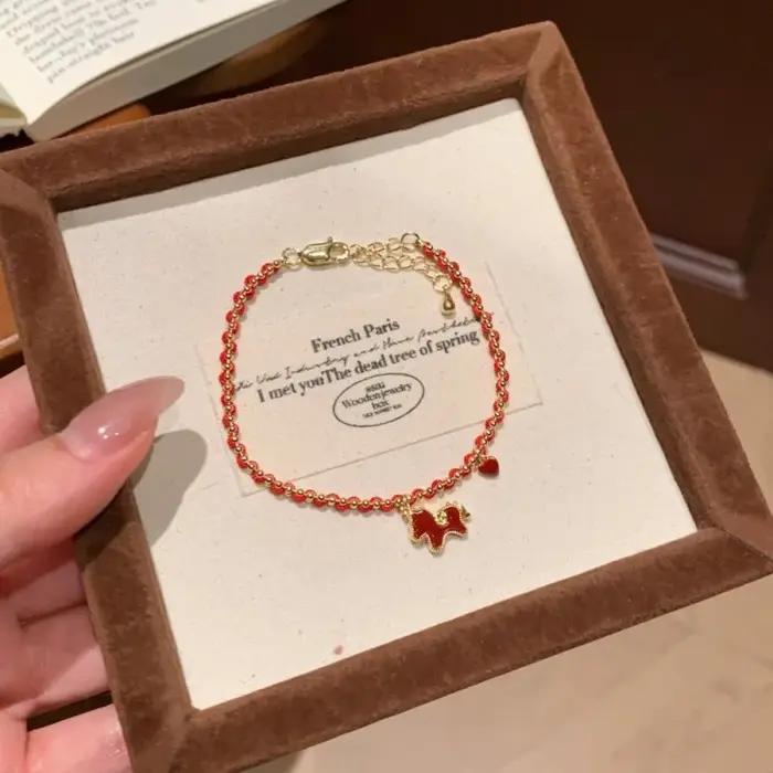 Nouveau Bracelet en Corde Rouge Cheval du Zodiaque 2026 pour Femme, Tressé à la Main, Porte-Bonheur,