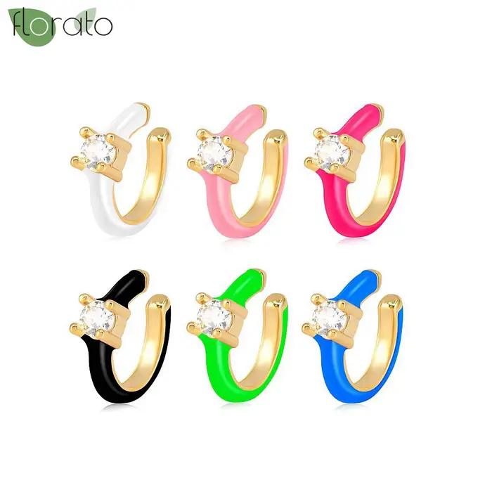 Boucles d'oreilles clip non percées en or 18 carats pour femmes et hommes, émail coloré, faux cartilage, manchette d'oreille, bijoux de fête, tendance