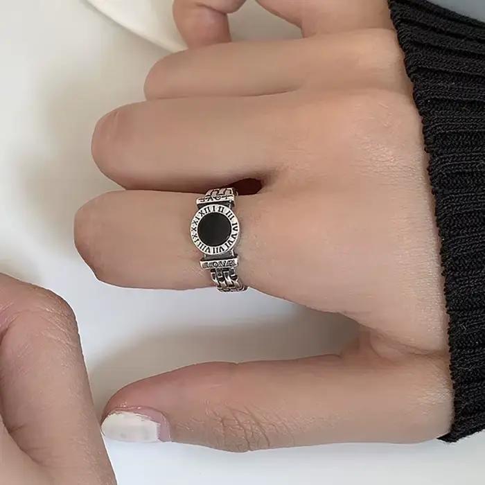 Bagues de fiançailles en argent regardé 925 pour femmes, cercle noir créatif, accessoires de fête, c