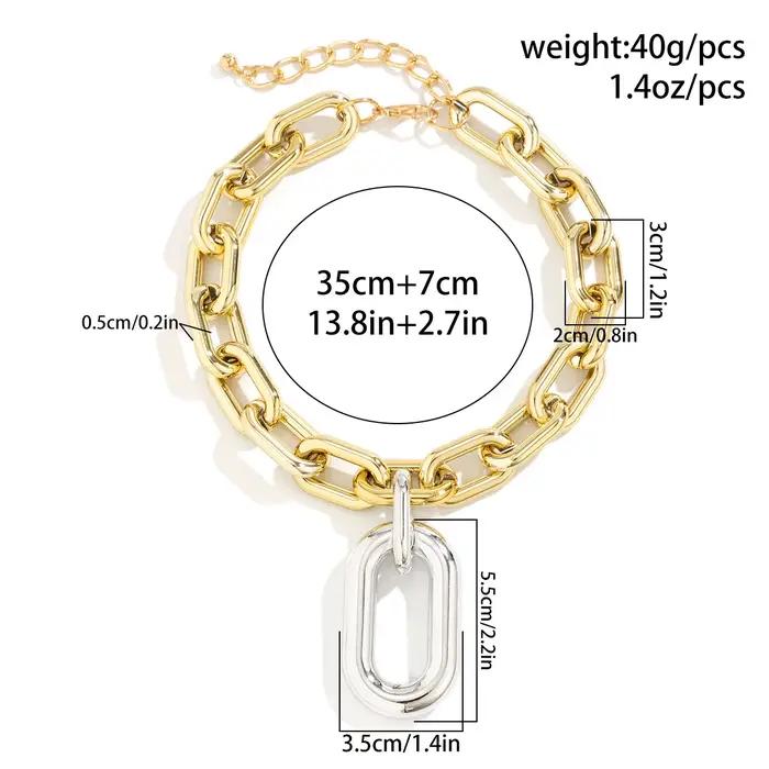 Colliers Minar Hip Hop Rock CCB Chunky Hollow Linked Cuban Chains pour femmes, en alliage d'aluminium, couleur contrastée or et argent, type choker