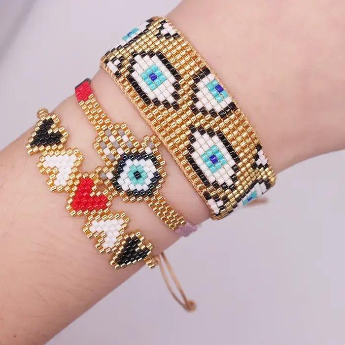 Bohême Meizi bracelet réglable coeur Original tissé à la main motif Simple exquis femme oeil de démon perlé