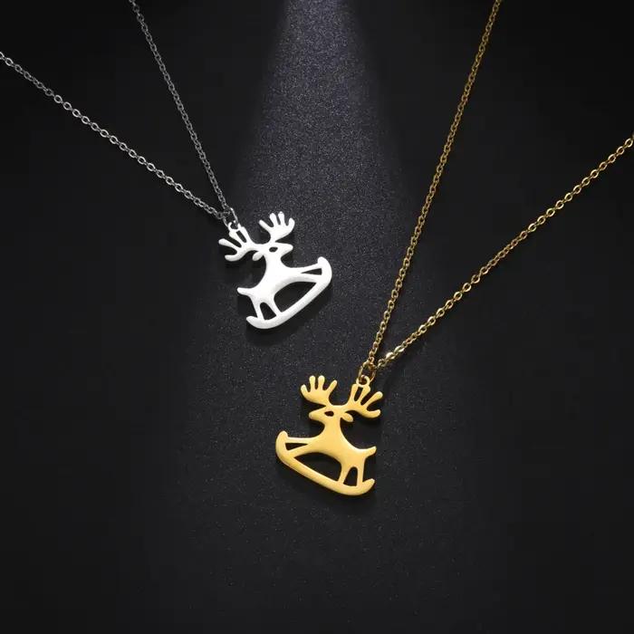 Collier pendentif renne traîneau de noël pour femmes et hommes