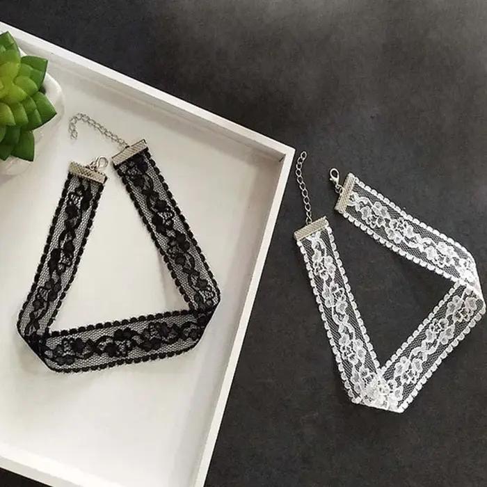 Punk Sexy dentelle fleur collier pour femmes filles Vintage noir blanc