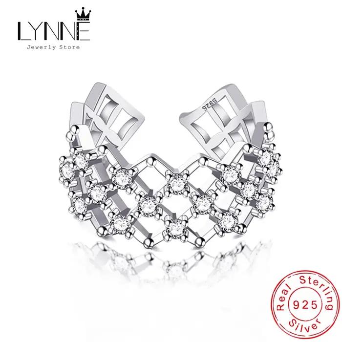 Mode créative maille caractéristiques 925 en argent Sterling redimensionnable anneaux femmes bijoux losange Net strass or Rose bague