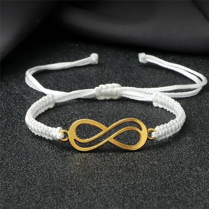 Bracelet Infinity tressé réglable pour couples, hommes et femmes, fait main, avec breloques, bijou de mode et décontraction pour mariage, engagement, fête et anniversaire