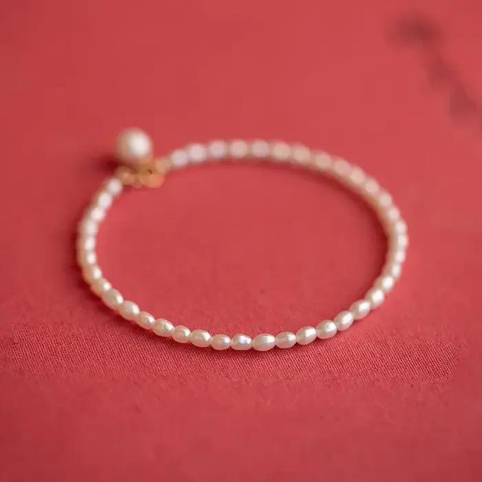 Bracelets Minar INS Fashion en perles de riz d'eau douce pour femmes, plaqués or véritable, en laito