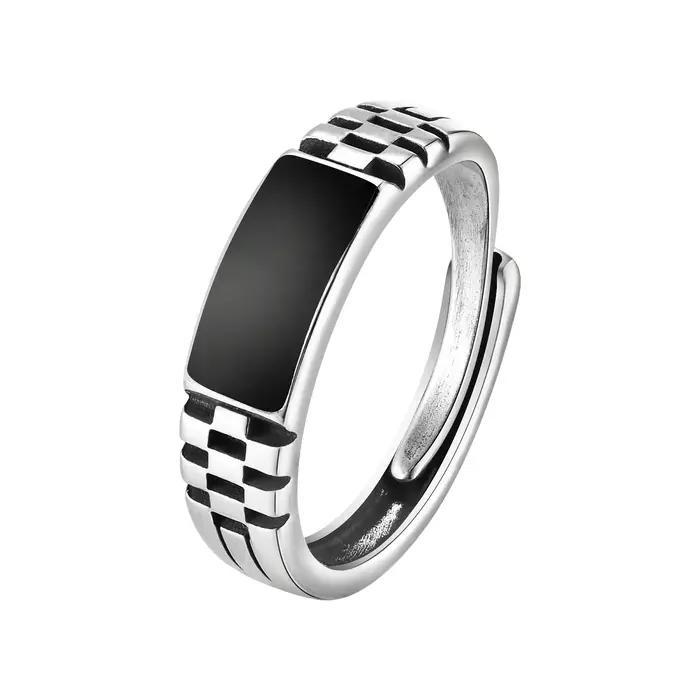 Bague rectangulaire noire pour hommes et garçons