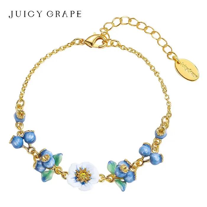 Bracelet Émail Fait Main Fleur de Myrtille et Raisin Juteux