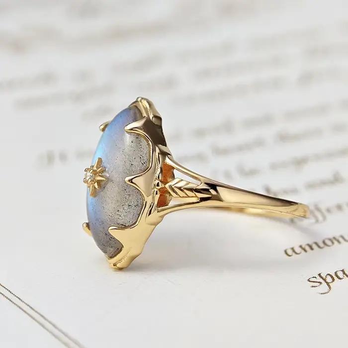 LAMOON – bague en pierre précieuse Labradorite pour femmes