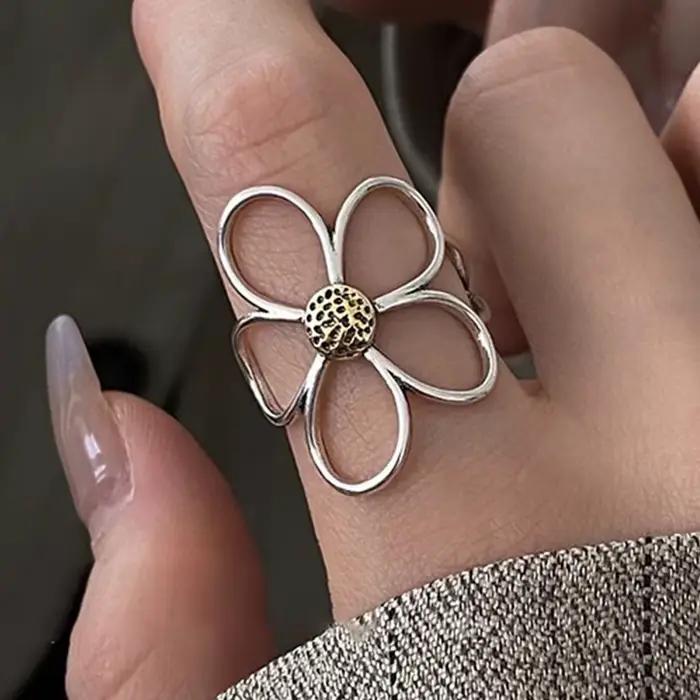 CALYMIX 925 bagues en argent Sterling pour femmes Couple minimaliste fait à la main Simple grande fl