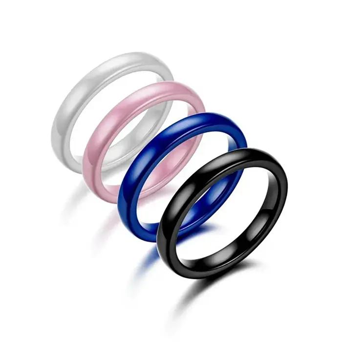 Bague en acier inoxydable pour femmes, bagues minimalistes, rondes, simples, lisses et brillantes, couleur blanche, bleue, rose ou noire, idéales pour les soirées et occasions spéciales