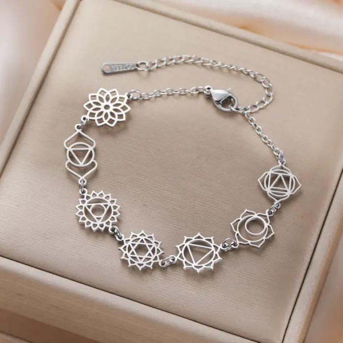 Bracelet à breloques de Yoga 7 chakras, en acier inoxydable, bijoux spirituels pour femmes, cadeau d