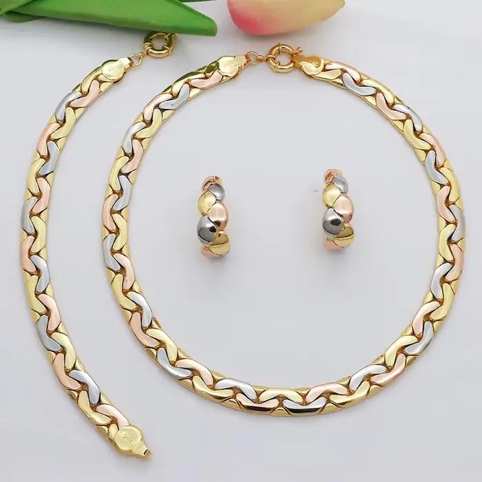 Ensemble de bijoux brésiliens plaqués or 18 carats, collier, Bracelet, boucles d'oreilles, couleur or de haute qualité, adaptés à un usage quotidien, Banquet