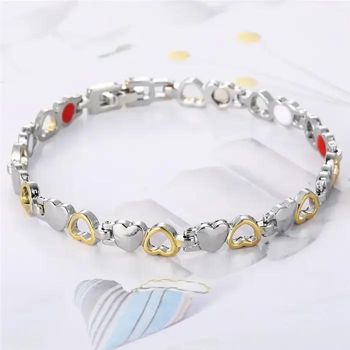 Bracelet magnétique de santé en acier inoxydable, forme de cœur, germanium, anti-radiation, pour femmes