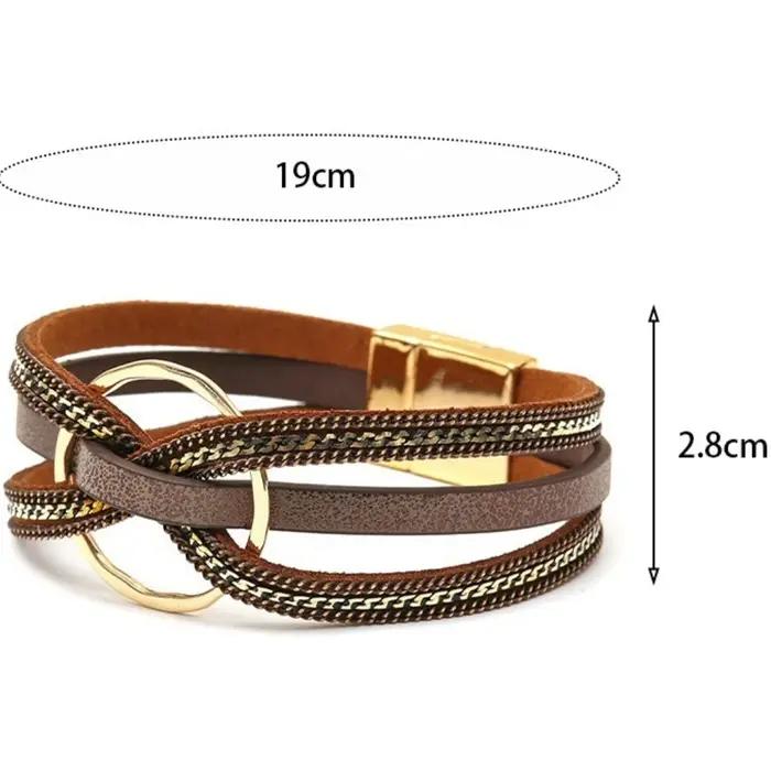 Bracelets en cuir PU avec croix circulaire en métal