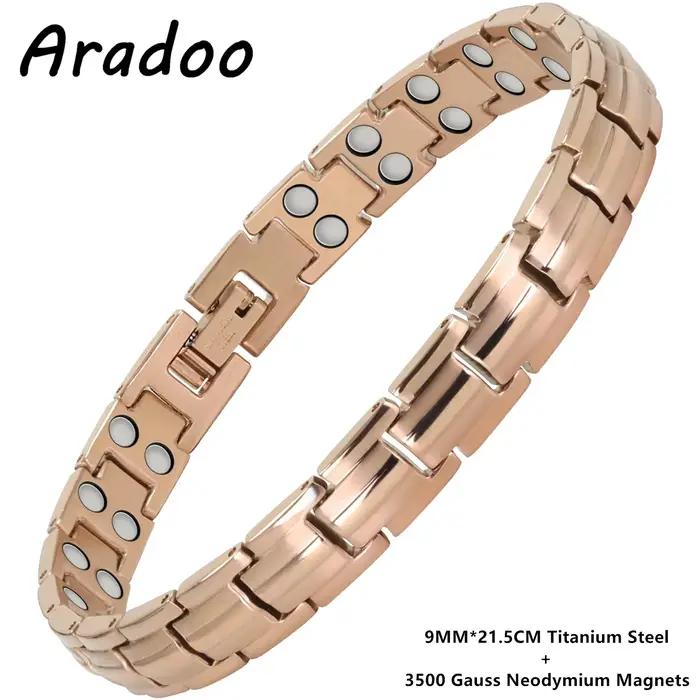 ARADOO 99.99% Bracelet en cuivre pur pour hommes femmes Double rangée thérapie magnétique lien Bracelets bijoux cadeaux