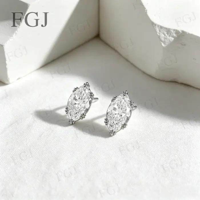 Boucles d'oreilles de luxe en moissanite taille marquise 1ct/2ct couleur D en argent sterling 925