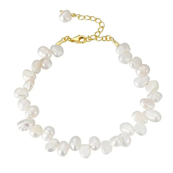 Bracelet en perles d'eau douce baroques Dainashi 4-5 mm, 17+5 cm réglable, en argent sterling 925, b