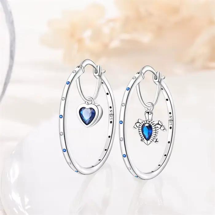 Nouvelles boucles d'oreilles en argent sterling 925 en forme de tortue de mer pour femme, brillantes, pour mariage, fiançailles, bijoux cadeau