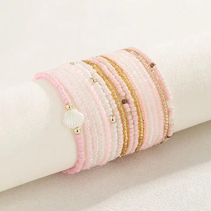 Lot de 17 bracelets en perles pastel pour femme