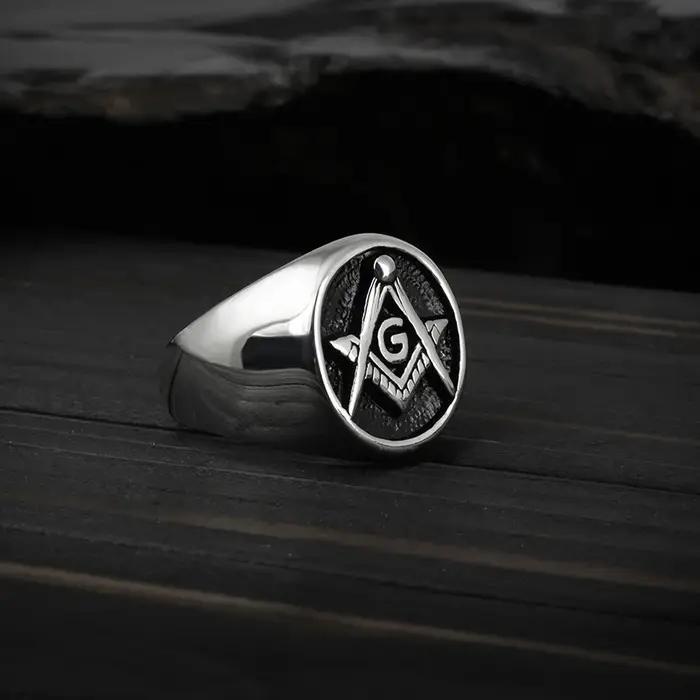 Livraison gratuite Vintage anneaux pour hommes Punk mode bijoux rétro doré maçonnique franc-maçonnerie mâle bague motard Club fête cadeau