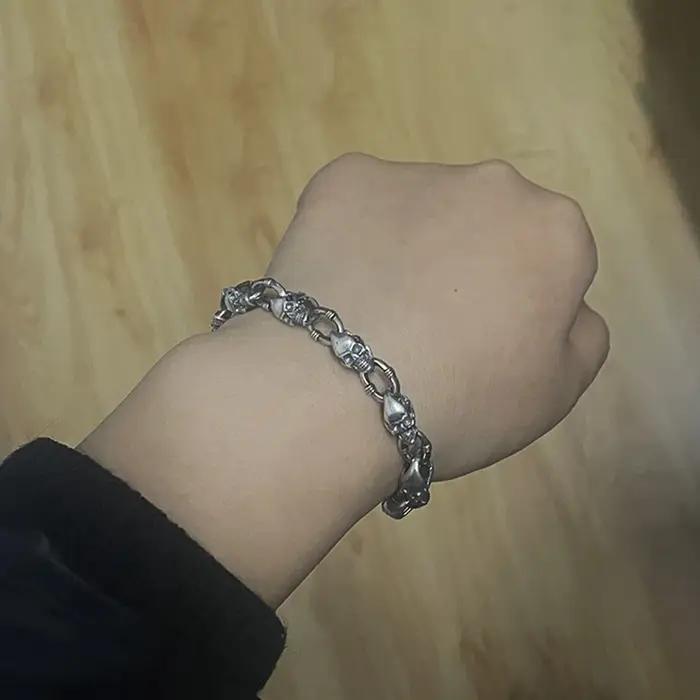 Bracelet chaîne tête de mort en argent Sterling 925 véritable pour hommes et femmes