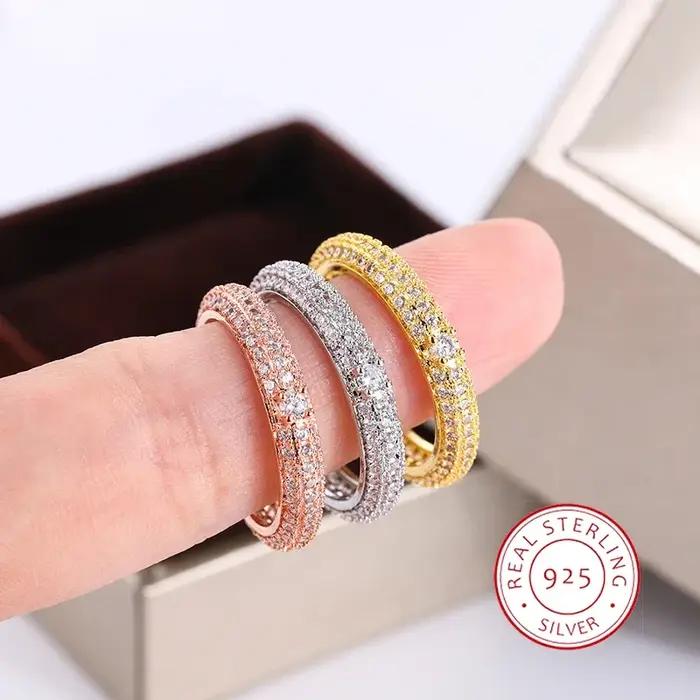Bague géométrique en Zircon blanc de haute qualité pour argent
