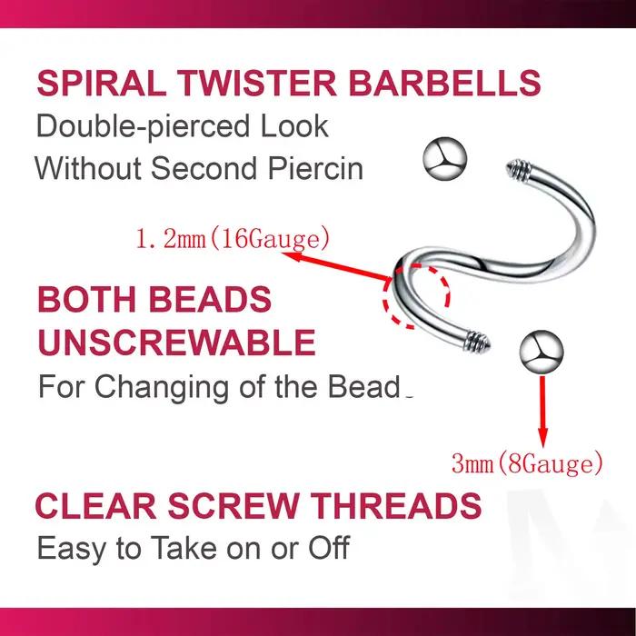 Boucles d'oreilles en spirale en acier inoxydable avec finition plaquée, bijoux de piercing punk pour femmes, audace et élégance pour toutes les occasions