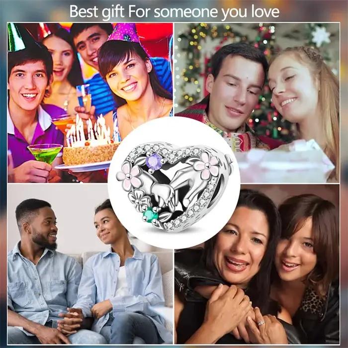 Breloque Perle en Argent Sterling 925 Mains de Parents et Enfants Entrelacées Compatible Bracelet Original DIY Style Famille Occasion Spéciale Cadeau Fête Anniversaire Naissance Baptême