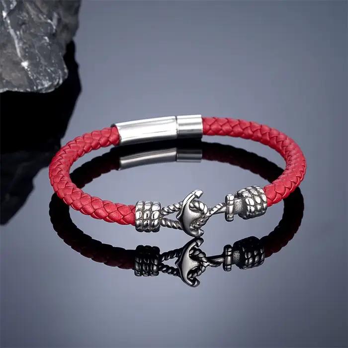 Bracelets d'ancre en cuir tressé noir/rouge/bleu 6mm pour femmes et hommes