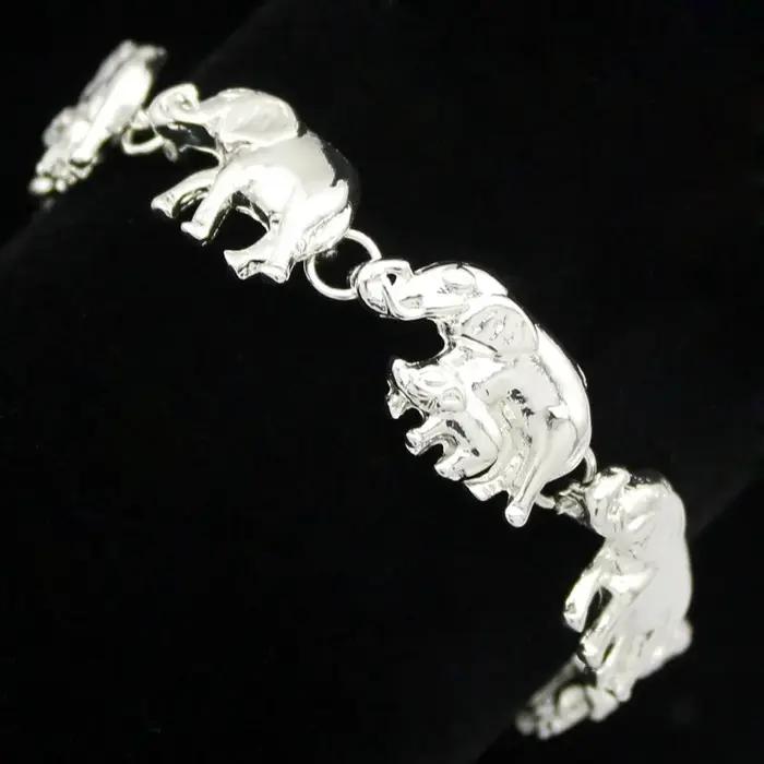 Bracelet à pendentif éléphant plaqué argent pour femme