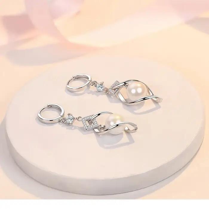 Andara 925 en argent Sterling AAA Zircon boucles d'oreilles en perles naturelles pour les femmes mode magnifique bijoux de fête de fiançailles de mariage