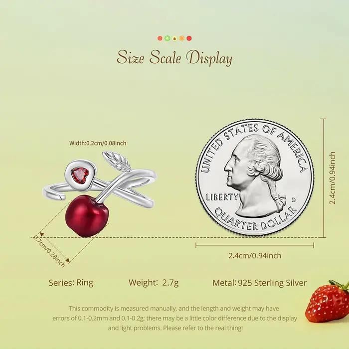WOSTU – bague en argent Sterling 925 avec fruits cerise rouge