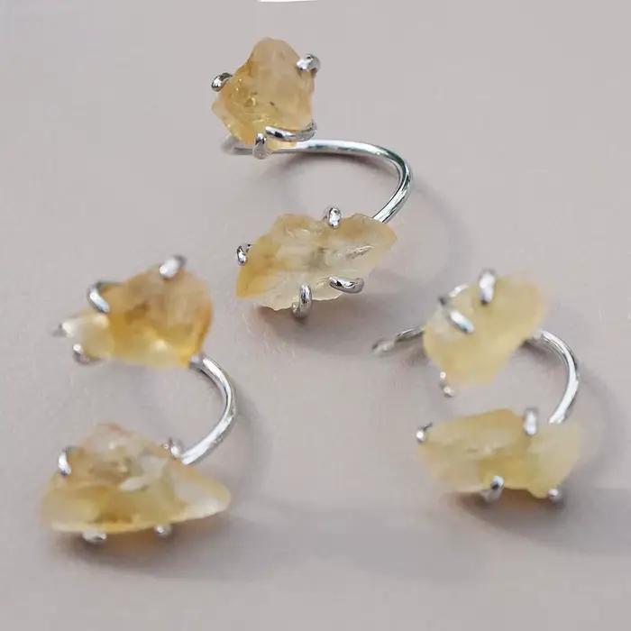 Bague ouverte en Citrine irrégulière pour femmes et filles
