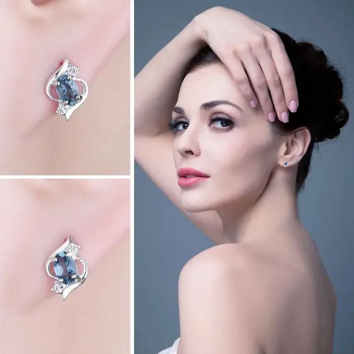 Boucles d'oreilles en topaze bleue de Londres naturelle et en argent Sterling 925 bijoux fins à la mode pour femmes occasions spéciales