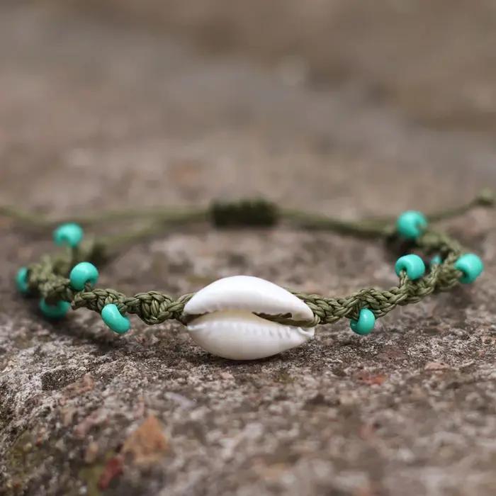 Noter bohême macramé Bracelet réglable unisexe plage coquille Braslet 4mm bleu Howlite
