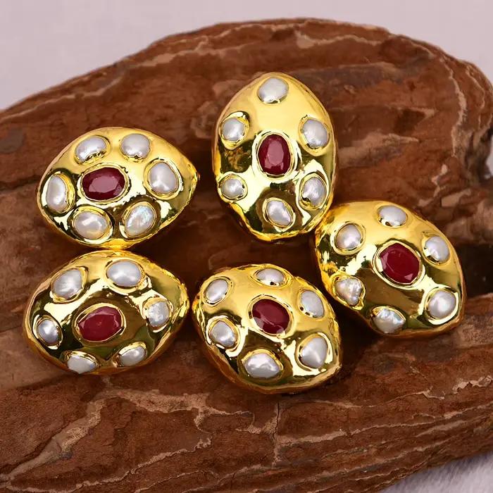 APDGG 5 pièces de perles de jade rouge Keshi blanches de culture pour la fabrication de colliers et de bijoux