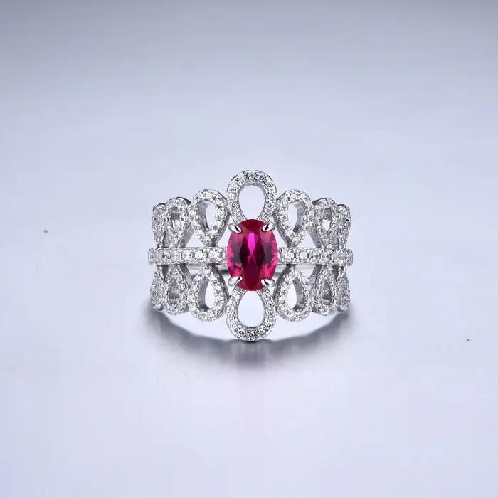 Charmant luxe créé saphir bague 925 en argent Sterling rubis creux anneau pour les femmes de mariage
