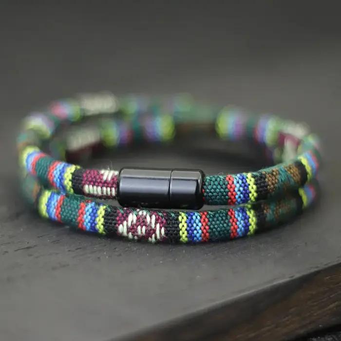 Nouveau chez les hommes bohême corde Bracelet attirer magnétique Bracelet aventure survie Braslet Pu
