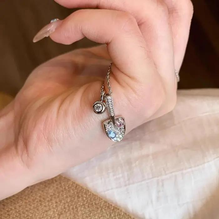 Collier créatif en argent brillant 925 incrusté de diamant rose bleu dégradé