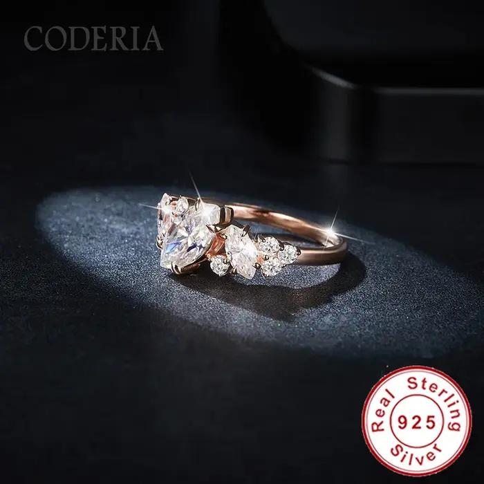 Bague en argent 925 plaqué or rose 18 carats avec moissanite pleine taille marquise irrégulière 1 carat D VVS1 pour