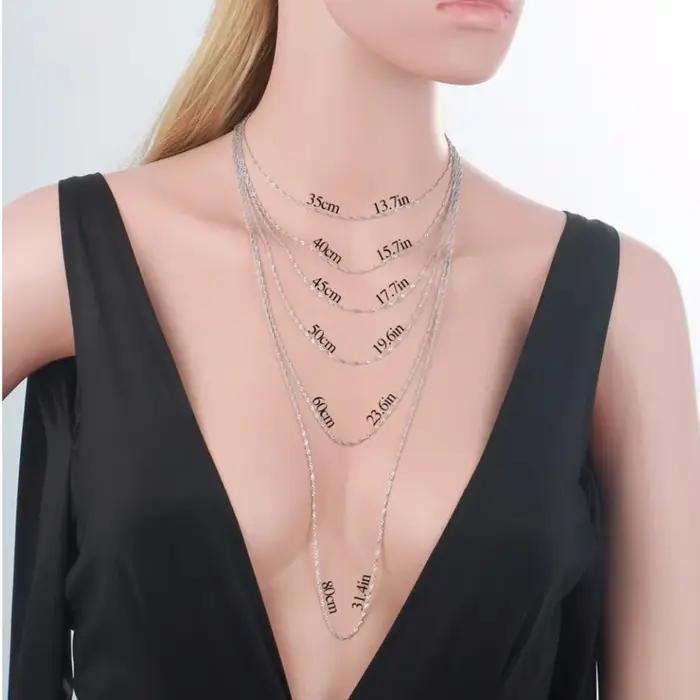 Kolye-Collier en argent regardé 925 pour femme, plaque de rhodium, vague d'eau, collier JONecklace,
