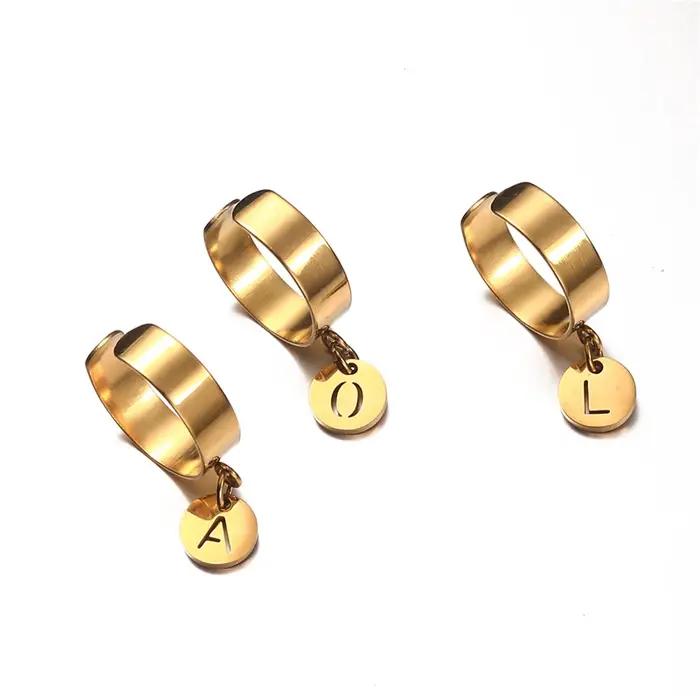 MinaMaMa-Bague alphabet en acier inoxydable pour femme