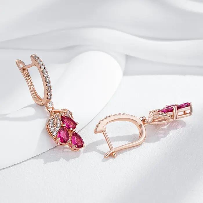 Wbmqda – boucles d'oreilles longues en forme de fleur de grenade rouge pour femmes