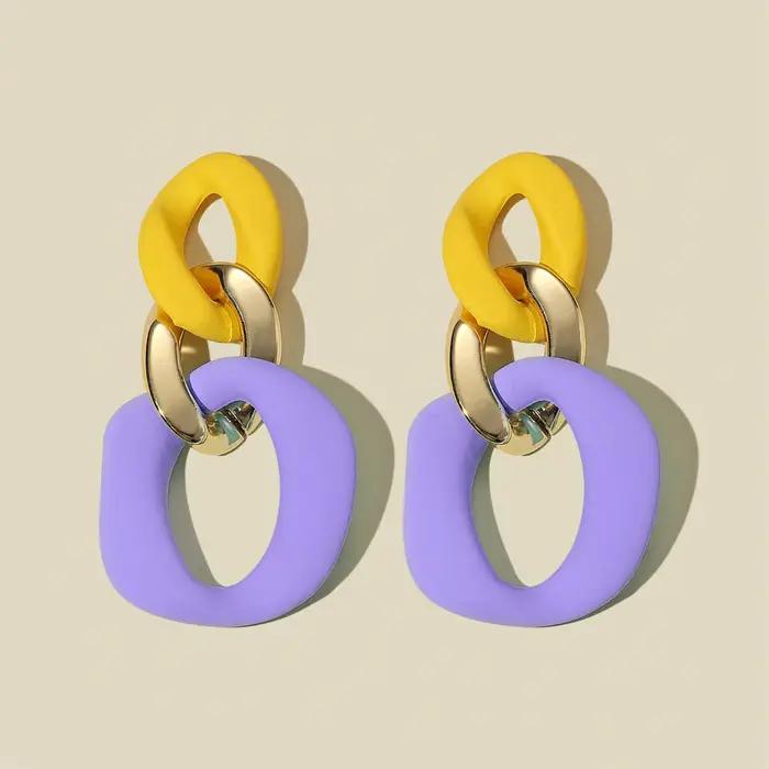 Boucles d'oreilles jaunes AYAYOO style bohème pendantes avec motifs géométriques pour femmes grandes occasions et looks modernes