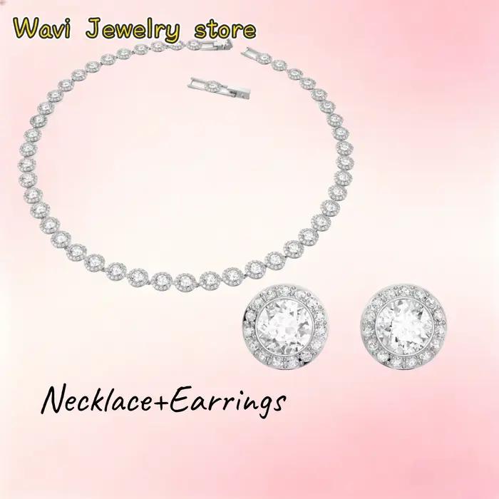Nouvel ensemble de bijoux en zircon rond très vendu, ensemble de bijoux personnalisé classique, polyvalent et romantique, idéal pour un cadeau