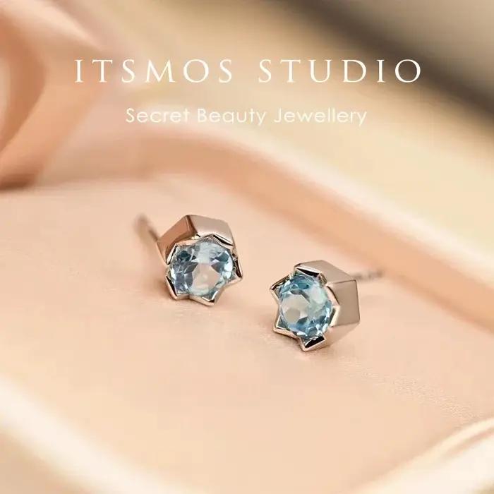 ITSMOS 925 en argent Sterling bleu étoile pierre boucles d'oreilles français luxe mer bleu topaze St