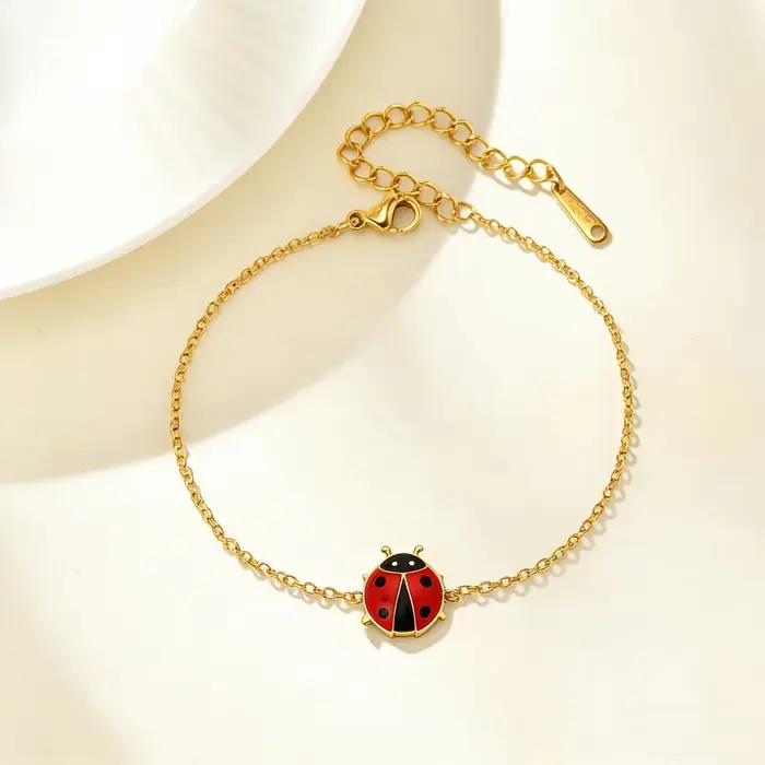Bracelets porte-bonheur coccinelle rouge mignons pour femmes et filles, Bracelets pendentif animaux