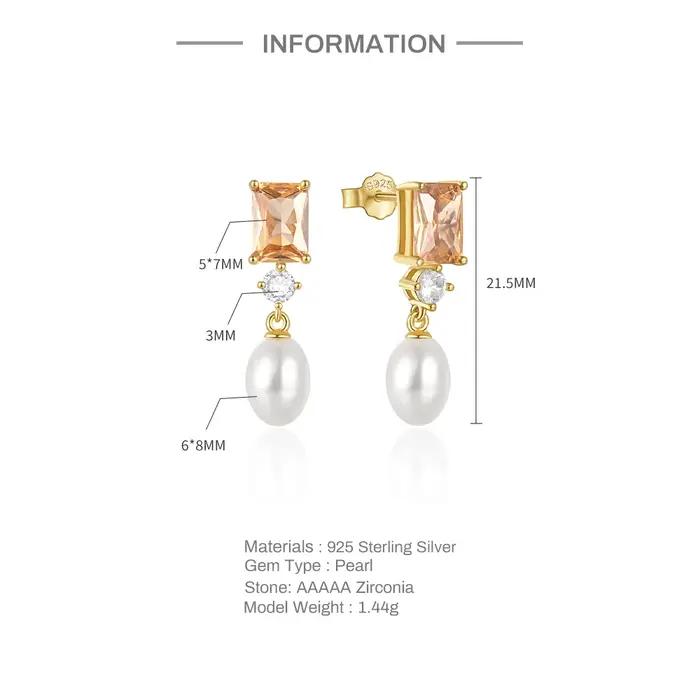Boucles d'oreilles pendantes en argent regardé 925 avec perle de cristal pour femme